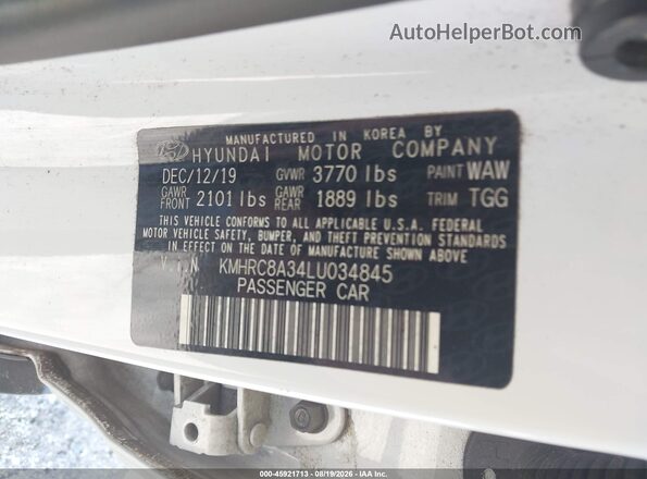 KMHRC8A34LU034845 2020 HYUNDAI VENUE White Вид підкапотного простору