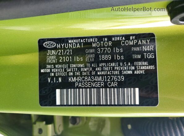 KMHRC8A34MU127639 2021 HYUNDAI VENUE Green Vista del compartimento del motor