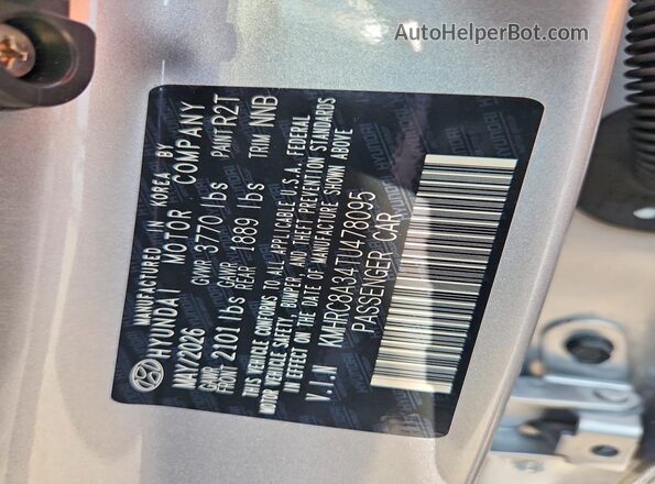 KMHRC8A34TU478095 2026 HYUNDAI VENUE Silver Vista de la etiqueta del VIN