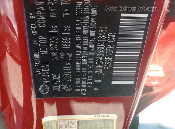 KMHRC8A35SU413481 2025 HYUNDAI VENUE Red Widok naklejki z numerem VIN