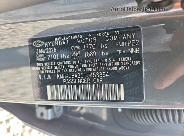 KMHRC8A35TU453884 2026 HYUNDAI VENUE Gray VIN კოდის სტიკერის ხედი
