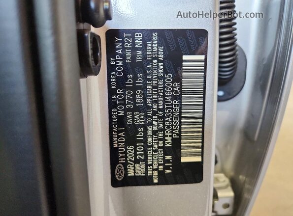 KMHRC8A35TU466005 2026 HYUNDAI VENUE Silver VIN კოდის სტიკერის ხედი