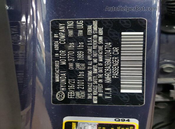 KMHRC8A36MU104704 2021 HYUNDAI VENUE Charcoal VIN sticker view