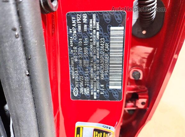 KMHRC8A36PU234423 2023 HYUNDAI VENUE Red VIN կոդի պիտակի տեսք