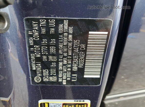 KMHRC8A36TU447205 2026 HYUNDAI VENUE Blue Vista de la etiqueta del VIN