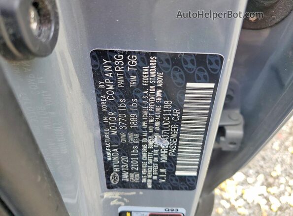 KMHRC8A37LU041188 2020 HYUNDAI VENUE Gray VIN კოდის სტიკერის ხედი