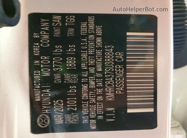 KMHRC8A37SU388843 2025 HYUNDAI VENUE White Widok naklejki z numerem VIN
