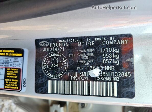 KMHRC8A38NU132845 2022 HYUNDAI VENUE Silver Widok komory silnika