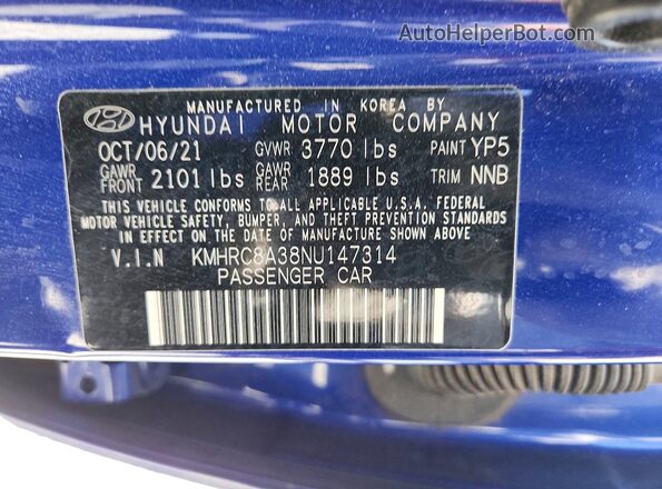 KMHRC8A38NU147314 2022 HYUNDAI VENUE Blue Vista interior de 360 grados