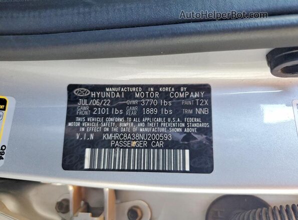 KMHRC8A38NU200593 2022 HYUNDAI VENUE Silver Widok naklejki z numerem VIN
