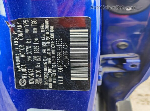 KMHRC8A38PU221852 2023 HYUNDAI VENUE Blue VIN კოდის სტიკერის ხედი