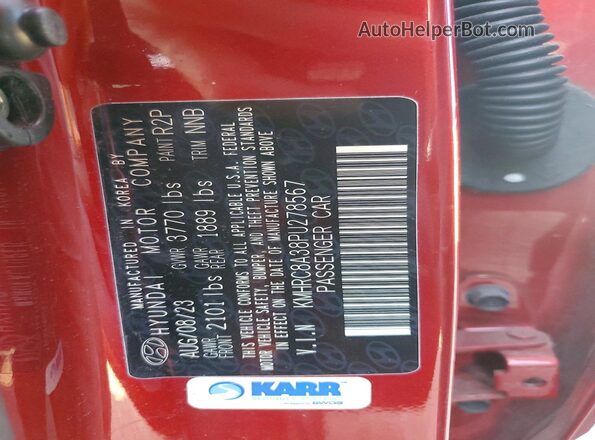 KMHRC8A38PU278567 2023 HYUNDAI VENUE Burgundy VIN կոդի պիտակի տեսք