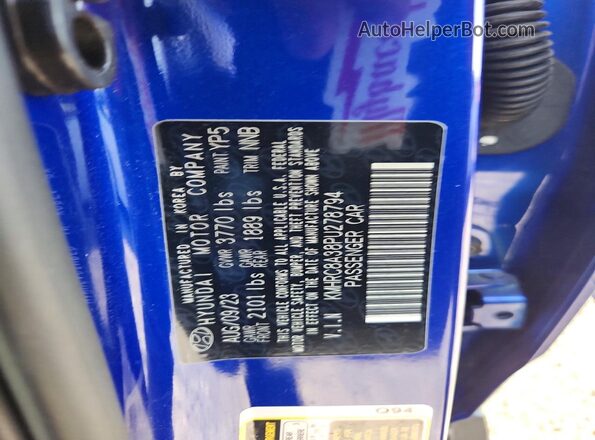 KMHRC8A38PU278794 2023 HYUNDAI VENUE Blue VIN კოდის სტიკერის ხედი