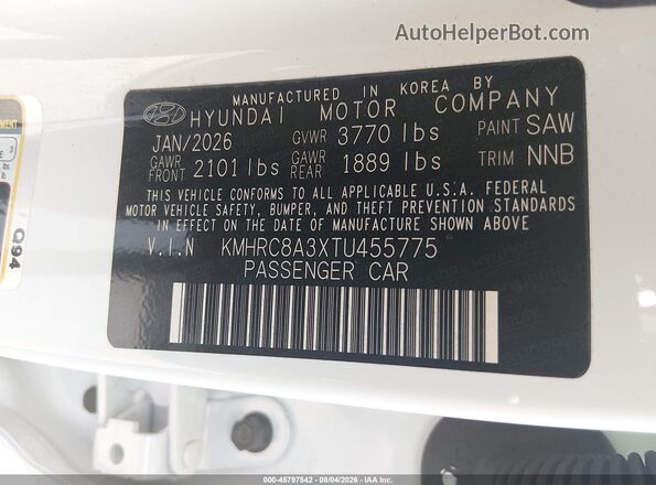 KMHRC8A3XTU455775 2026 HYUNDAI VENUE White Շարժիչի բաժամունքի տեսք