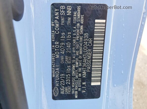 KMHT36AH7LU004938 2020 HYUNDAI VELOSTER Blue Widok komory silnika