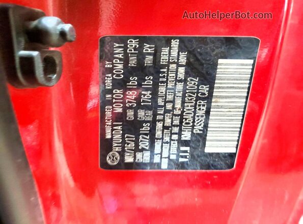 KMHTC6AD0HU321092 2017 HYUNDAI VELOSTER Red Vista interior de 360 grados
