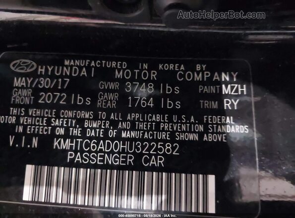 KMHTC6AD0HU322582 2017 HYUNDAI VELOSTER Black ძრავის განყოფილების ხედი