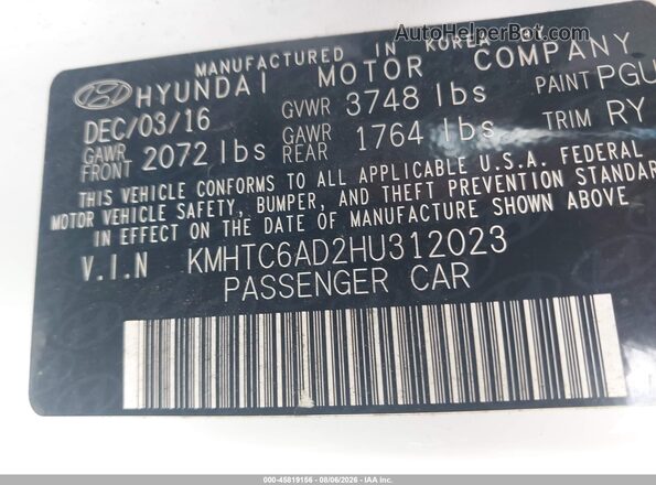 KMHTC6AD2HU312023 2017 HYUNDAI VELOSTER White Շարժիչի բաժամունքի տեսք