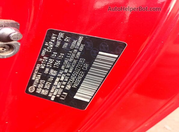 KMHTC6AD5GU273183 2016 HYUNDAI VELOSTER Red Vista de la etiqueta del VIN