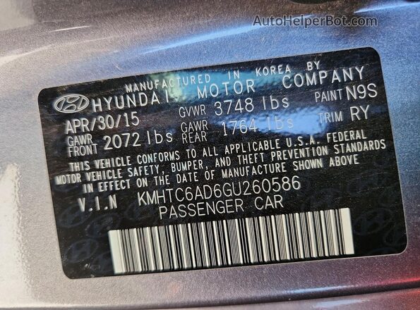 KMHTC6AD6GU260586 2016 HYUNDAI VELOSTER Charcoal ძრავის განყოფილების ხედი