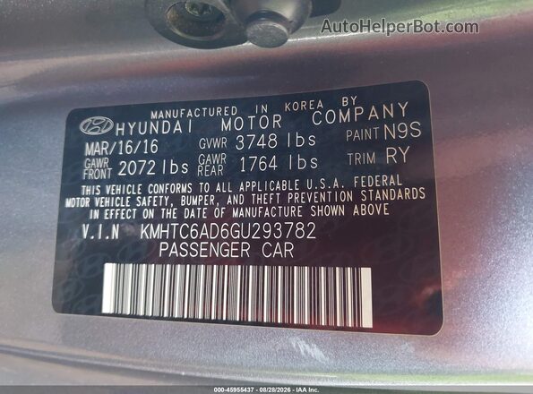 KMHTC6AD6GU293782 2016 HYUNDAI VELOSTER Gray ძრავის განყოფილების ხედი