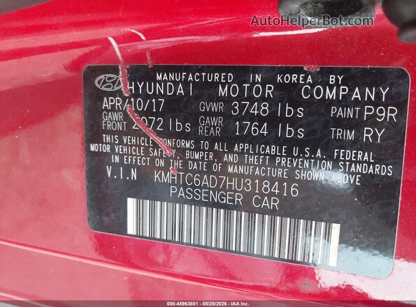 KMHTC6AD7HU318416 2017 HYUNDAI VELOSTER Red Vista del compartimento del motor
