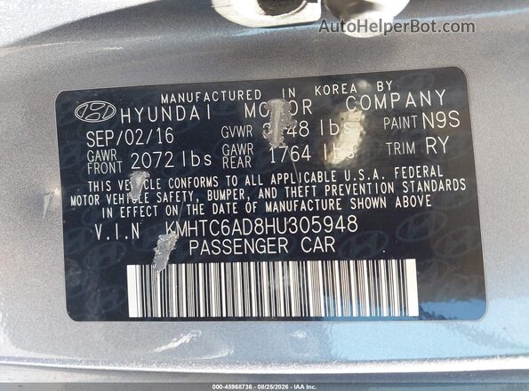 KMHTC6AD8HU305948 2017 HYUNDAI VELOSTER Gray Engine compartment view