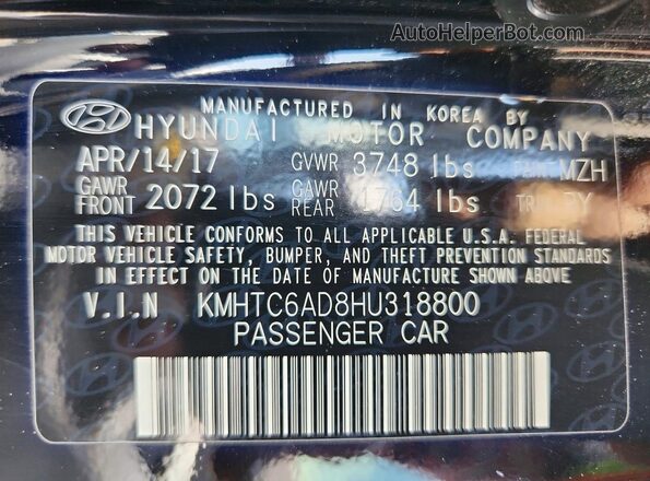 KMHTC6AD8HU318800 2017 HYUNDAI VELOSTER Black Engine compartment view