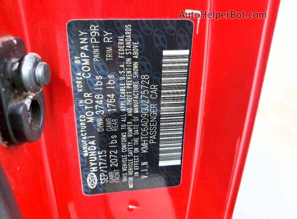 KMHTC6AD9GU275728 2016 HYUNDAI VELOSTER Red Widok komory silnika
