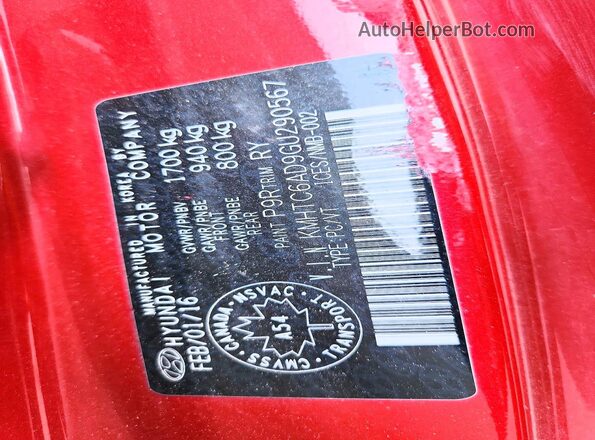 KMHTC6AD9GU290567 2016 HYUNDAI VELOSTER Red VIN sticker view