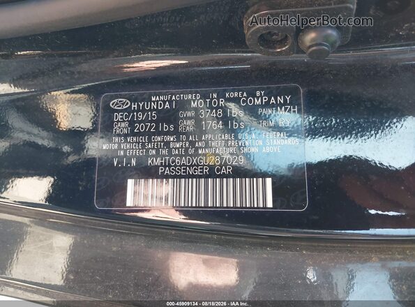 KMHTC6ADXGU287029 2016 HYUNDAI VELOSTER Black Вид підкапотного простору
