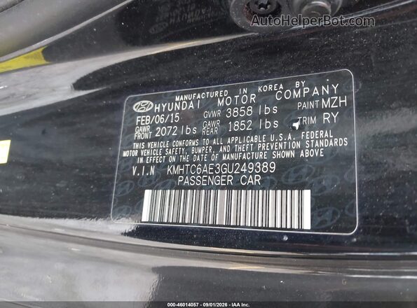 KMHTC6AE3GU249389 2016 HYUNDAI VELOSTER Black Շարժիչի բաժամունքի տեսք