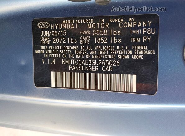 KMHTC6AE3GU265026 2016 HYUNDAI VELOSTER Blue ძრავის განყოფილების ხედი