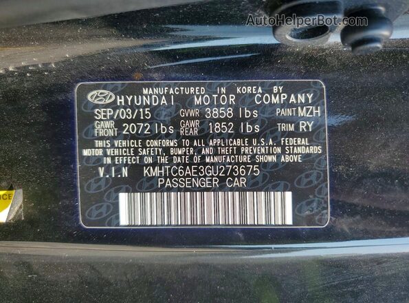 KMHTC6AE3GU273675 2016 HYUNDAI VELOSTER Black Շարժիչի բաժամունքի տեսք
