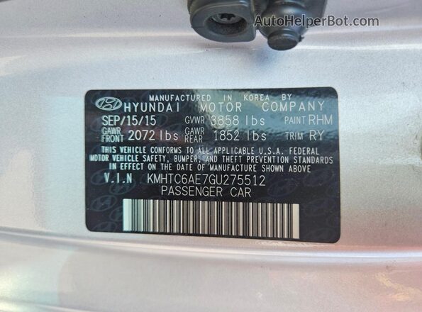 KMHTC6AE7GU275512 2016 HYUNDAI VELOSTER Silver Вид підкапотного простору