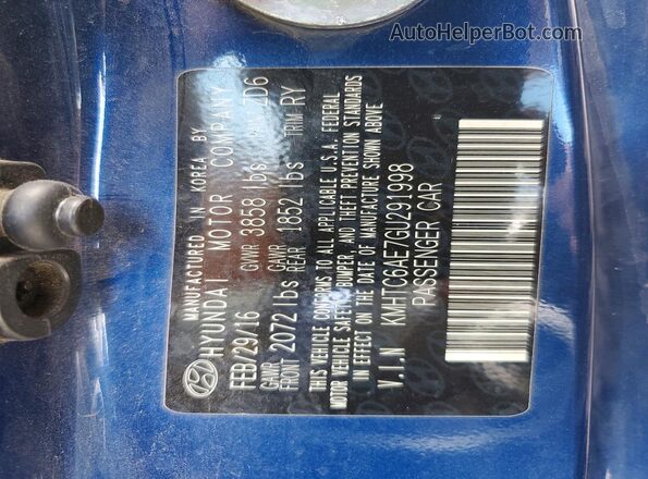 KMHTC6AE7GU291998 2016 HYUNDAI VELOSTER Blue Շարժիչի բաժամունքի տեսք