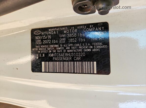KMHTC6AE8HU310320 2017 HYUNDAI VELOSTER White Շարժիչի բաժամունքի տեսք