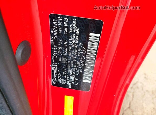 KMHTG6AF1KU018478 2019 HYUNDAI VELOSTER Red Vista del compartimento del motor