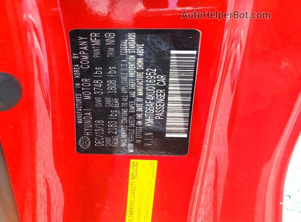 KMHTG6AF4KU016952 2019 HYUNDAI VELOSTER Red ძრავის განყოფილების ხედი