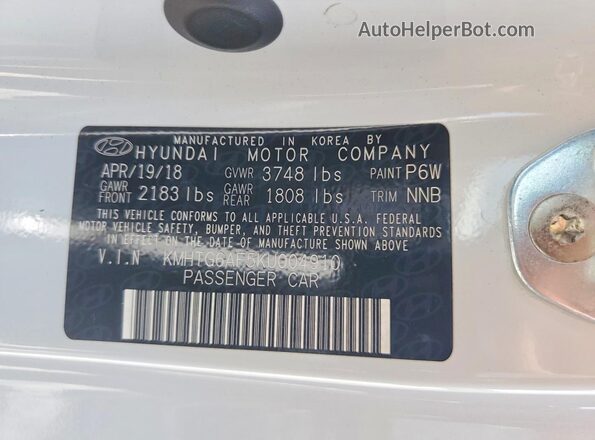 KMHTG6AF5KU004910 2019 HYUNDAI VELOSTER Белый Вид подкапотного пространства