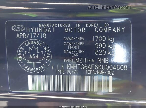 KMHTG6AF6KU004608 2019 HYUNDAI VELOSTER Black Вид підкапотного простору