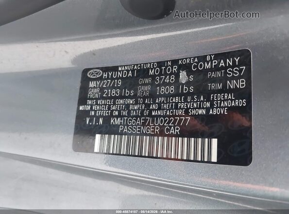 KMHTG6AF7LU022777 2020 HYUNDAI VELOSTER Blue Vista del compartimento del motor