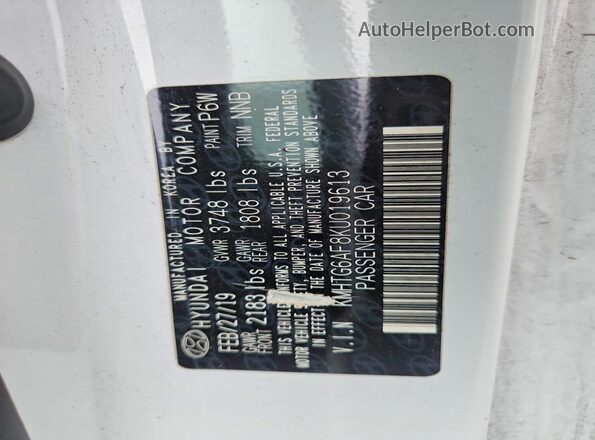 KMHTG6AF8KU019613 2019 HYUNDAI VELOSTER White Widok komory silnika