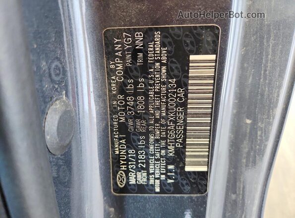 KMHTG6AFXKU002134 2019 HYUNDAI VELOSTER Gray VIN sticker view