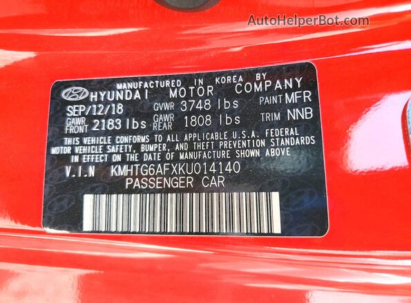 KMHTG6AFXKU014140 2019 HYUNDAI VELOSTER Red Vista del compartimento del motor