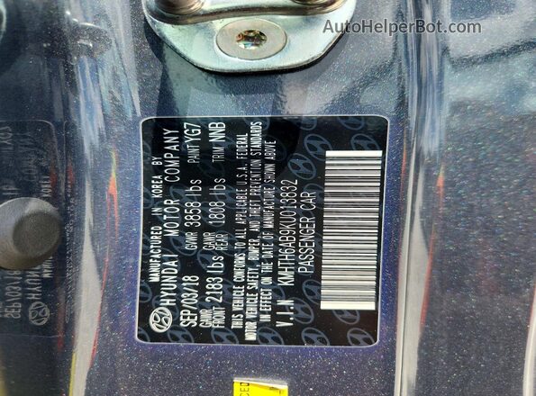 KMHTH6AB9KU013832 2019 HYUNDAI VELOSTER Charcoal ძრავის განყოფილების ხედი