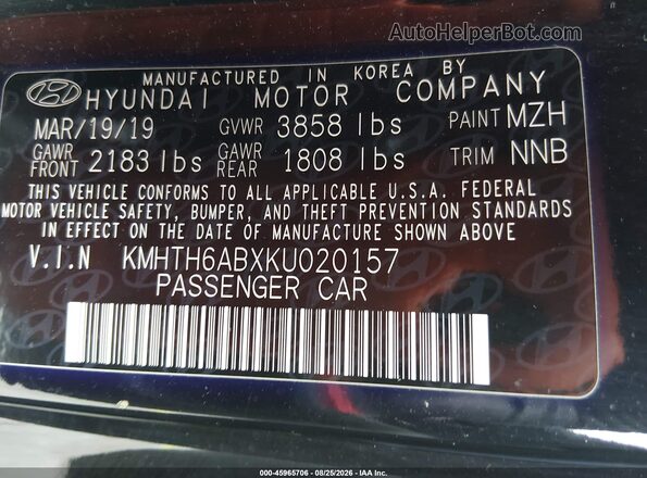 KMHTH6ABXKU020157 2019 HYUNDAI VELOSTER Черный Вид подкапотного пространства