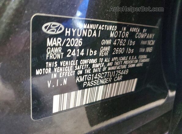 KMTG14SC7TU175449 2026 GENESIS G70 Серый Вид наклейки с VIN-кодом