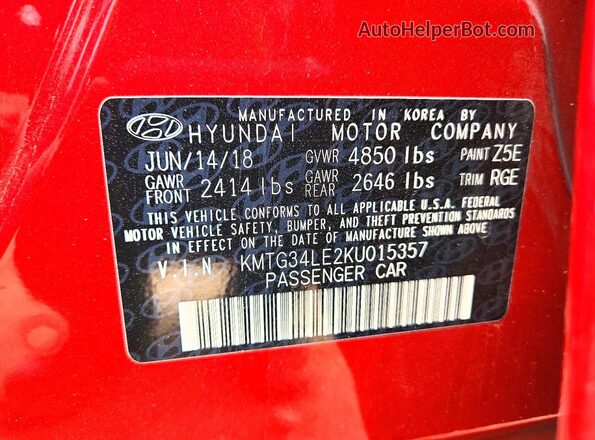 KMTG34LE2KU015357 2019 GENESIS G70 Burgundy Вид підкапотного простору