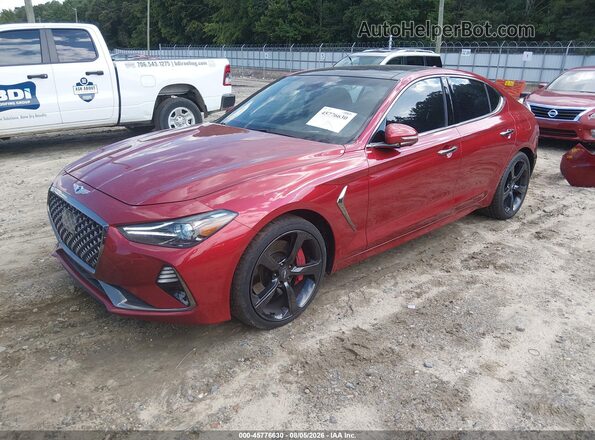 KMTG34LEXKU026591 2019 GENESIS G70 Red Առջևի ձախ երեք քառորդ տեսարան
